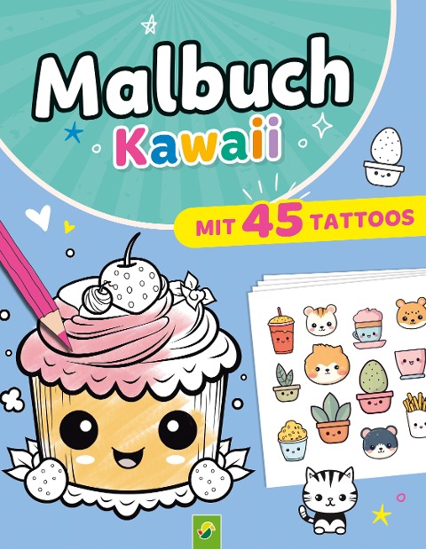 Malbuch Kawaii mit 45 Tattoos