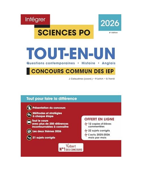 Sciences Po - Concours commun des IEP 2026 - Tout-en-un: Questions contemporaines - Histoire - Anglais - 21 sujets corrigés