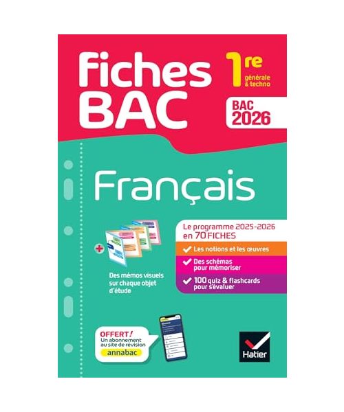 Fiches bac - Français 1re générale & techno Bac 2026: avec les oeuvres au programme 2025-2026