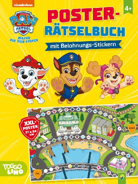 PAW Patrol Poster-Rätselbuch mit Belohnungs-Stickern: Vielseitige Kinderbeschäftigung mit Rätseln, Stickern und großem XXL-Poster von der Abenteuerbucht. Für Kinder ab 4 Jahren