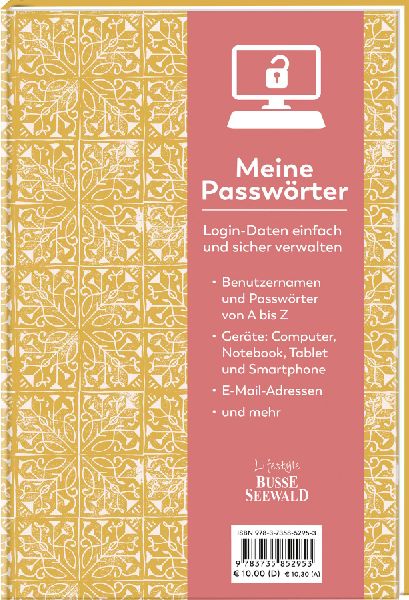 Meine Passwörter. Ein Eintragebuch für Ihre Zugangsdaten, das Sie einfach in Ihrem Bücherregal verstecken können.