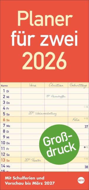 Großdruck Planer für zwei 2026