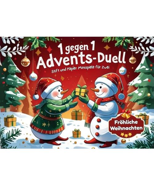 1 gegen 1 Advents-Duell: Der farbenfrohe Mitmach-Adventskalender! 24 Stift und Papier Spiele für Zwei. Zum Verschenken für Freunde, Eltern oder Paare