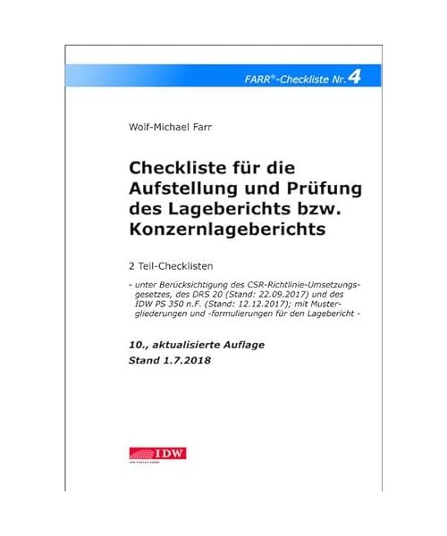 Checkliste 4 für die Aufstellung und Prüfung des Lageberichts bzw. Konzernlageberichts