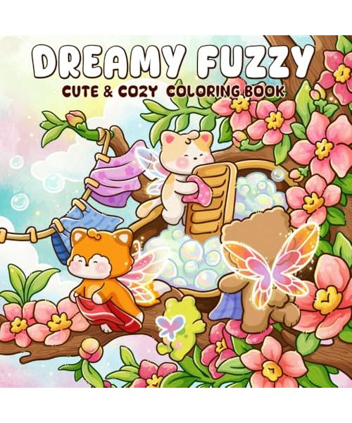 Dreamy Fuzzy: A Cute & Cozy Coloring Book for Adults and Teens Featuring Adorable Animals Friends in Magical Scenes for Stress Relief