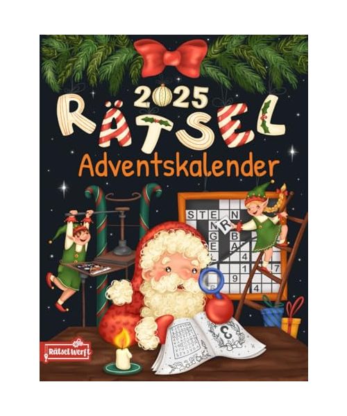 Rätsel Adventskalender 2025: 24 Tage festlicher Rätselspaß für Erwachsene mit 72 Rätseln in großer Schrift - Inkl. Sudoku, Kreuzwort- & Wortsuchrätseln