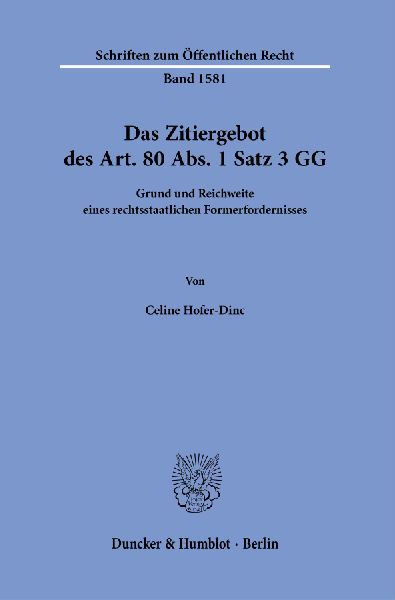 Das Zitiergebot des Art. 80 Abs. 1 Satz 3 GG