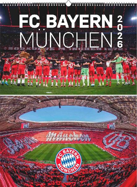 N NEUMANNVERLAGE - FC Bayern München 2026 Posterkalender, 48x64cm, Fußball-Kalender mit Motiven der Stars, Fan-Kalender mit Fußball-Highlights, Spiralbindung und internationales Kalendarium