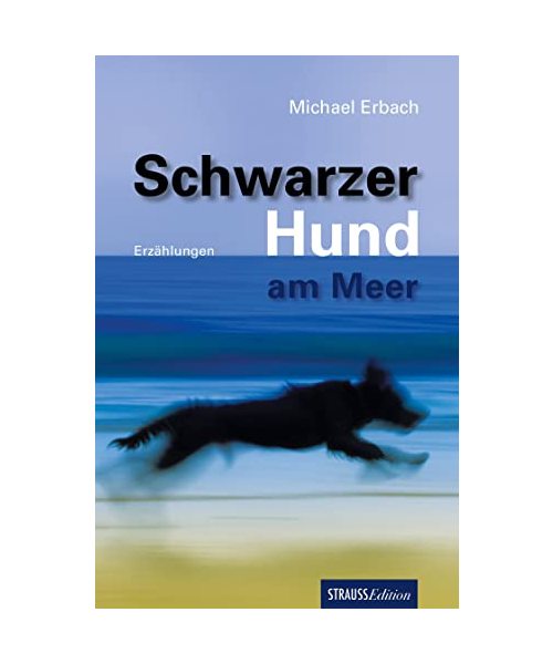 Schwarzer Hund am Meer