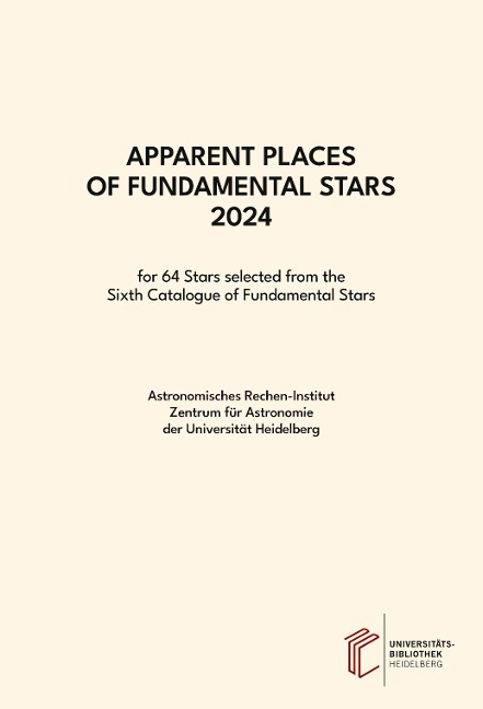 Apparent Places of Fundamental Stars ... / Apparent Places of Fundamental Stars 2024: for ... stars selected from the Sixth Catalogue of Fundamental ... the Sixth Catalogue of Fundamental Stars)