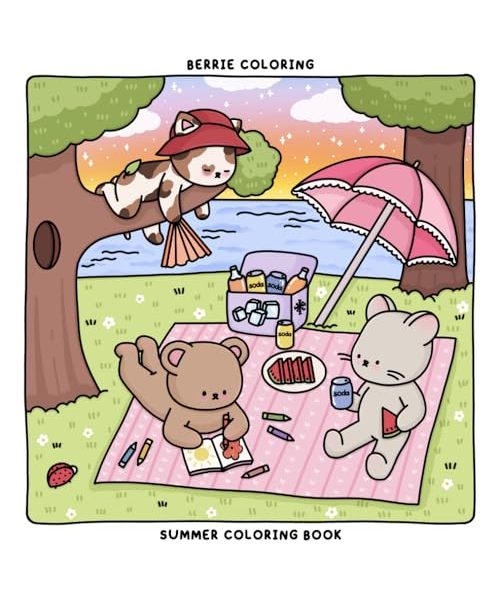 Berrie Coloring Summer: Cute and Cozy Coloring Book for Kids & Adults Featuring Easy to Color Animal Illustrations and Adorable Scenes (Cute & Cozy Coloring Books)