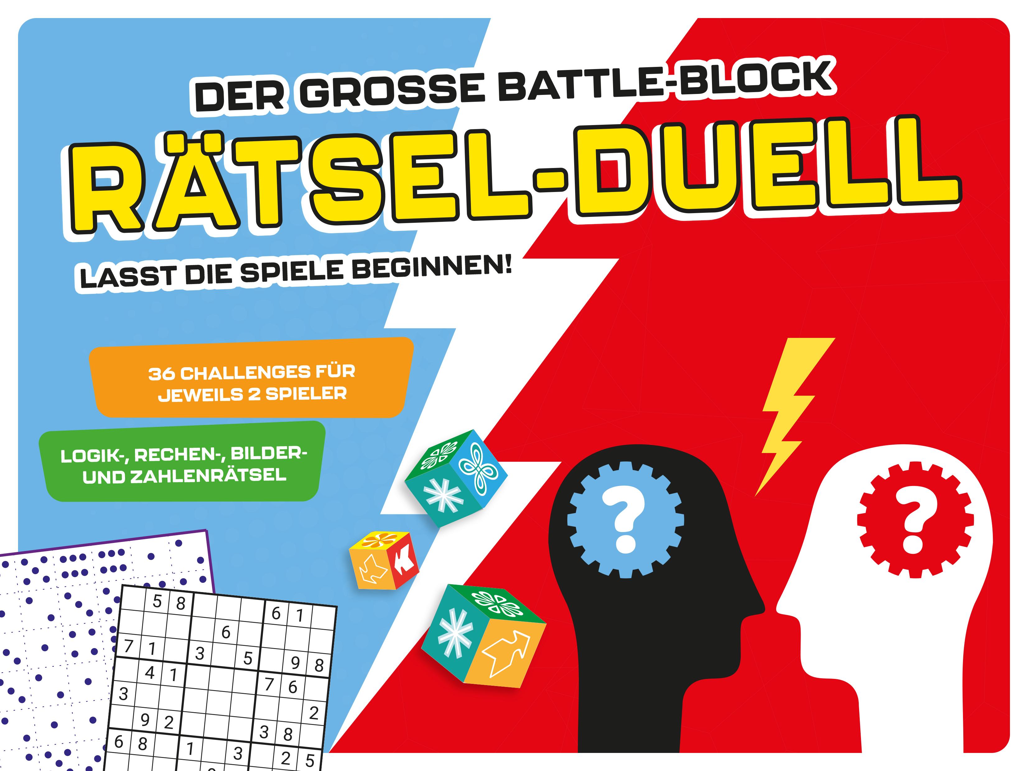Der große Battle-Block Rätsel-Duell: 36 Challenges für jeweils 2 Spieler I Logik-, Rechen-, Bilder- und Zahlenrätsel