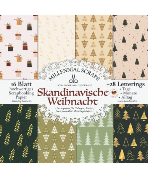 Scrapbooking / Decoupage SKANDINAVISCHE WEIHNACHT - Bastelpapier für Collagen, Karten, Junk Journals & Reisetagebücher -: Zum Ausschneiden I Mit Letterings I Kalender Basteln, Tagebuch Deko & Inspo
