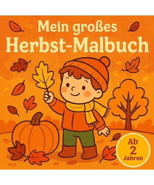 Mein großes Herbst-Malbuch: 60 große Motive zum Entdecken und Ausmalen, liebevoll gestaltet für Kleinkinder ab 2 Jahren – Spielende Personen, Blätter, ... Regen, Laterne, Pilze, Halloween und mehr