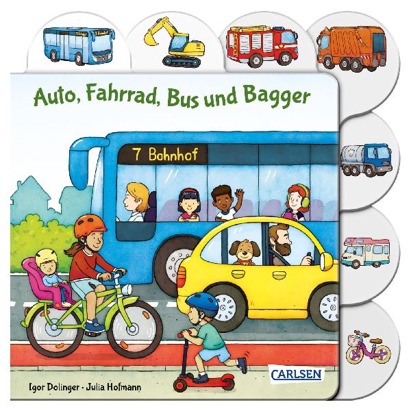 Auto, Fahrrad, Bus und Bagger