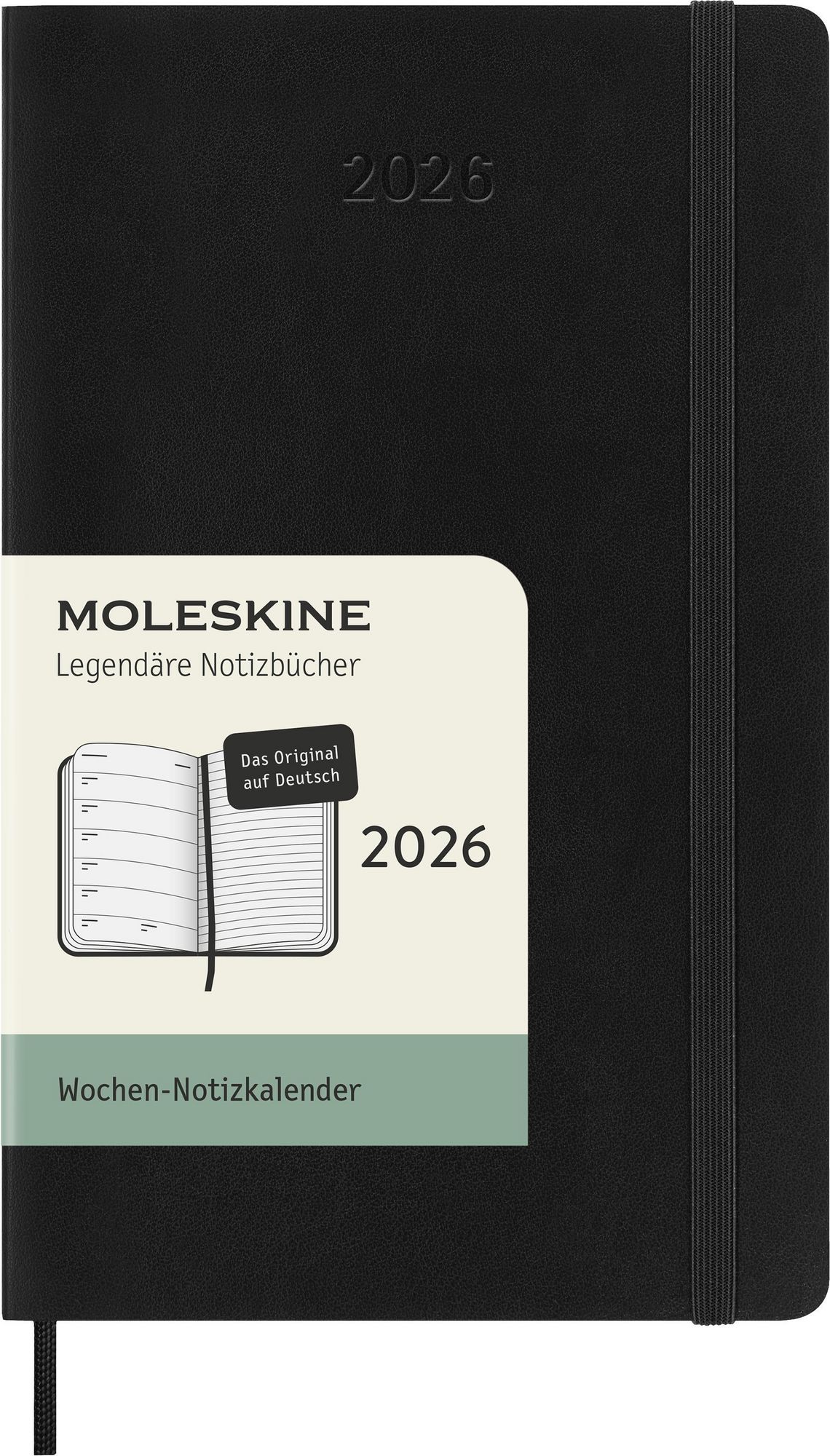 Moleskine Wochenplaner, Wochenagenda 2026 12 Monate mit Platz für Notizen, Deutsche Sprache, mit weichem Einband und Gummibandverschluss, Pocket-Format 9x14, Farbe Schwarz