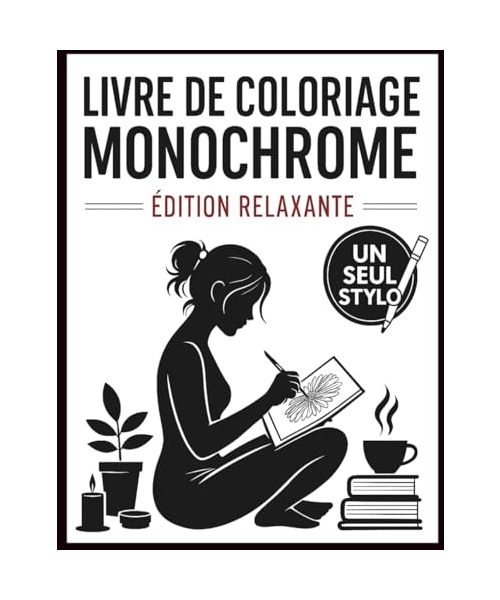 Livre de Coloriage Monochrome Édition Détente: Art de Silhouettes Anti-Stress pour Adultes avec un Stylo Noir | Pages Minimalistes en Noir et Blanc pour le Calme, la Concentration et la Créativité