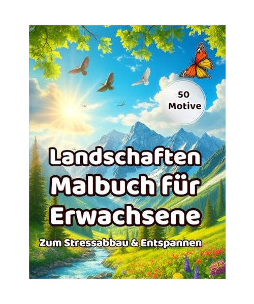 Malbuch für Erwachsene - Achtsamkeit und Entspannung: Wunderschöne Landschaften zum Ausmalen: Für Achtsamkeit, innere Ruhe und Stressabbau – 50 Motive im Großformat - Perfekt als Geschenk