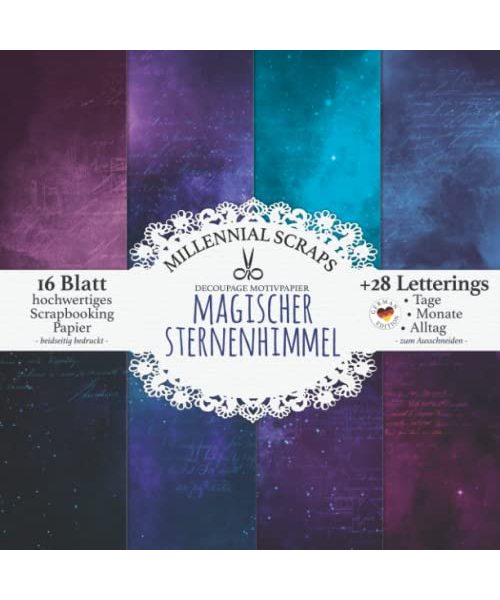 DECOUPAGE MOTIVPAPIER Magischer Sternenhimmel: Für Collagen, Karten, Junk Journals & Reisetagebücher –DIY Papier & Zubehör zum Ausschneiden I Mit Letterings I Kalender Basteln, Tagebuch Deko & Inspo