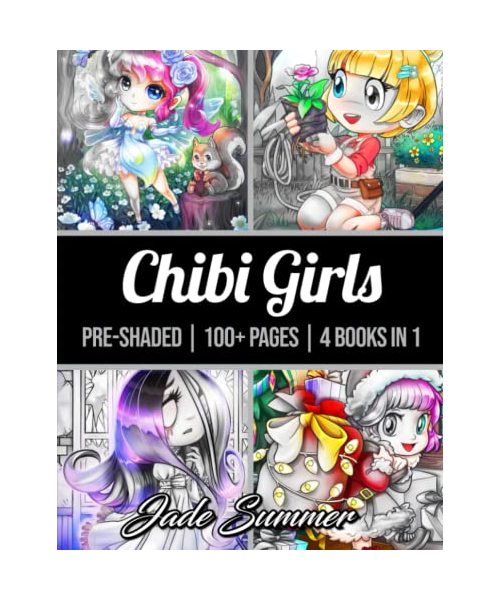 100 Chibi Girls Grayscale: An Adult Coloring Book Collection with Cute Girls, Fantasy, Horror, Christmas, and More! (Grayscale Coloring Books)