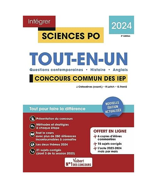 Sciences Po - Concours commun des IEP 2024 - Tout-en-un: Questions contemporaines - Histoire - Anglais - 21 sujets corrigés