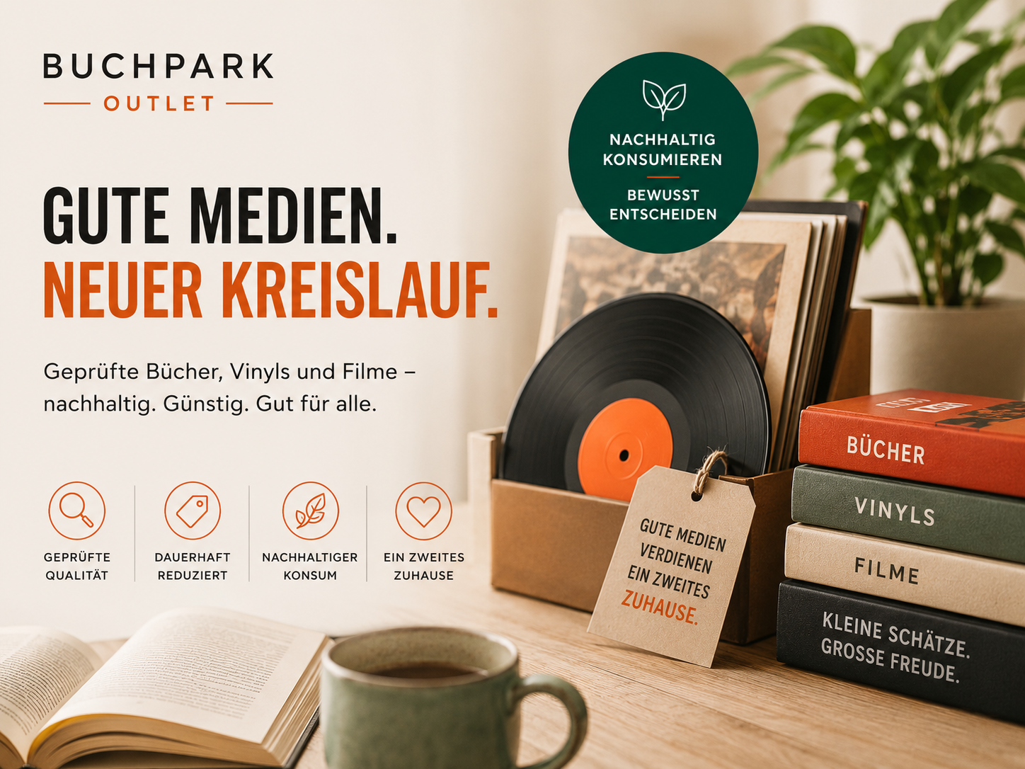 Nachhaltige Bücher, Vinyls und Filme im Buchpark Outlet