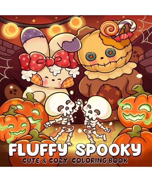 Fluffy Spooky: Cute & Cozy Coloring Book for Adults and Teens Featuring Adorable Characters in a Haunted World for Relaxation