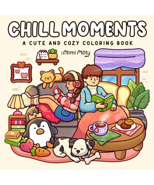 Chill Moments: A Cute and Cozy Coloring Book for Adults and Teens Featuring Girls and Boys in Relaxing Moments and Comfy Times for Stress Relief