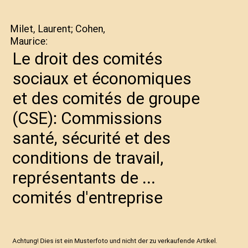 Le droit des comités sociaux et économiques et des comités de groupe (CSE): Commissions santé, sécurité et des conditions de travail, représentants de ... comités d'entreprise européens (2026-2027)