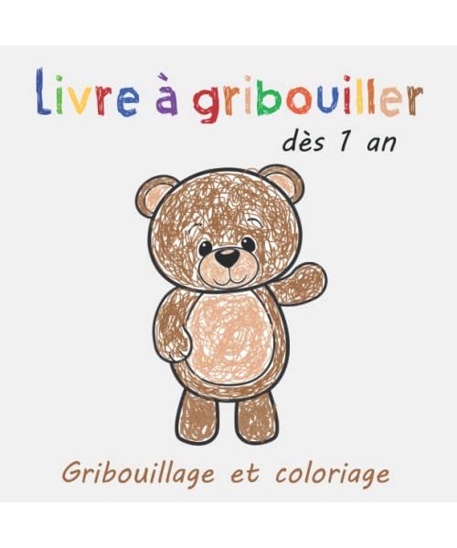 Livre à gribouiller dès 1 an: Livre de coloriage épais avec 50 jolis motifs simples à gribouiller, à colorier et à apprendre les premiers mots