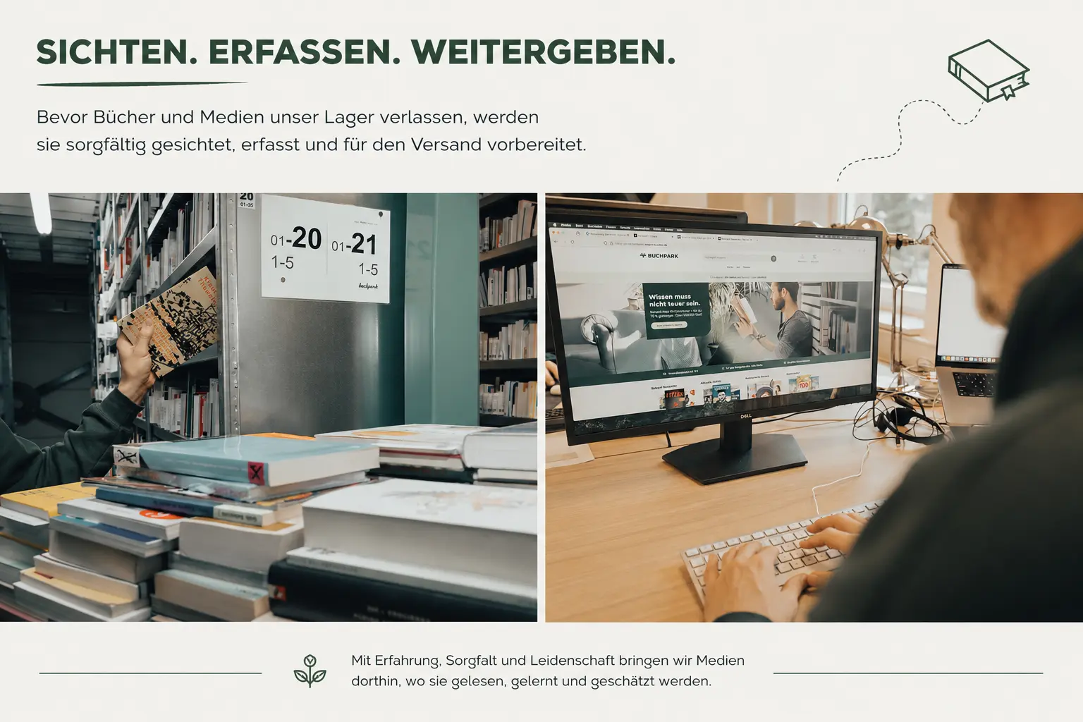 Bücher im Lager und digitale Verwaltung von Medien bei Buchpark