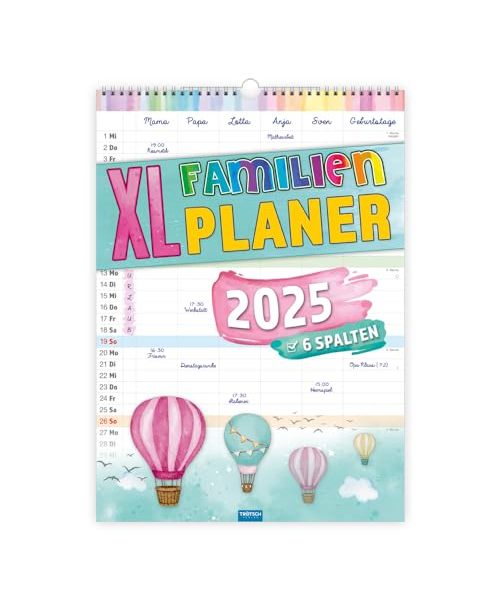 Trötsch Großbildkalender XL Familenplaner 2025 mit 6 Spalten: Wandkalender