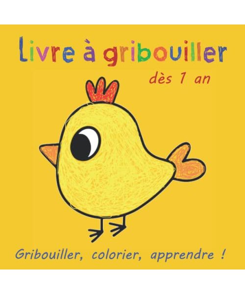 Livre à gribouiller dès 1 an: Premier livre de coloriage avec 50 motifs simples à gribouiller, à colorier, à apprendre et à reconnaître des objets et des animaux