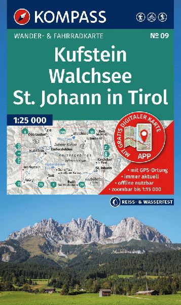KOMPASS Wanderkarte 09 Kufstein, Walchsee, St. Johann in Tirol 1:25.000