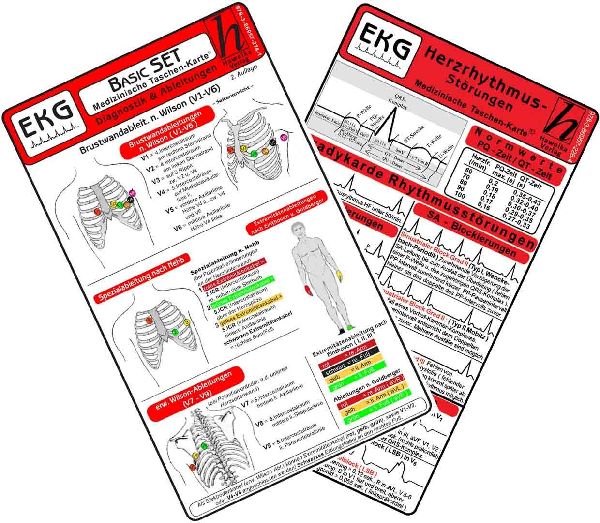 EKG Basic Set (er Set) - Herzrhythmusstörungen, EKG Auswertung - Medizinische Taschen-Karte