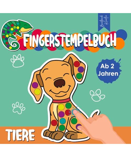 Fingerstempelbuch Tiere ab 2 Jahren: Kreativer Bastelspaß mit 50 süßen Tiermotiven zum Fingerstempeln - Basteln, Schneiden, Malen, Kritzeln, Lernen - Bastelbuch mit Fingerfarben für Mädchen und Jungen