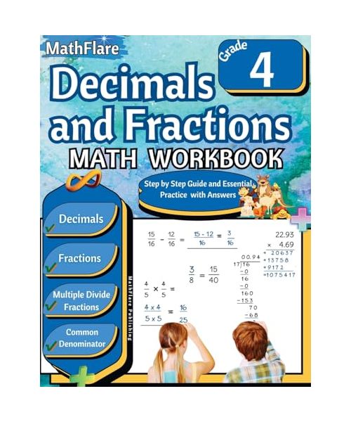 Decimals and Fractions Math Workbook 4th Grade