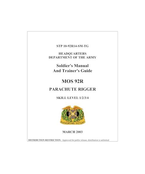 Soldier's Manual And Trainer's Guide MOS 92R PARACHUTE RIGGER SKILL LEVEL 1/2/3/4 (STP 10-92R14-SM-TG )