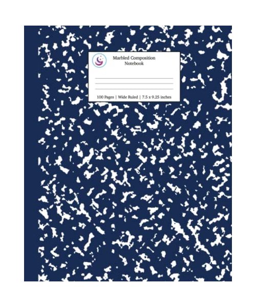 Marbled Composition Notebook: Navy Blue Marble Wide Ruled Paper Subject Book