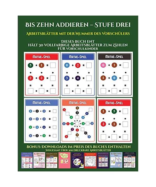 Arbeitsblätter mit der Nummer des Vorschülers (Bis zehn addieren - Stufe drei)