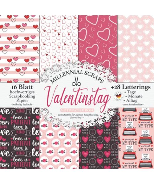 Valentinstag Motivpapier Rosé – zum Basteln für Karten, Scrapbooking, Journaling –: Bastelpapier, Zubehör & Deko zum Ausschneiden I Mit Letterings ... Dekor I Washi Tape I DIY Papier Bastel Set