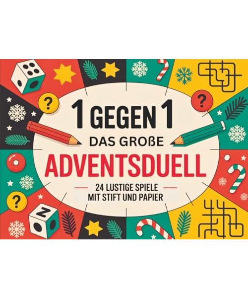 1 gegen 1 – Das große Adventsduell für Zwei: 24 lustige Spiele mit Stift und Papier | Der interaktive Adventskalender zum Mitmachen – für Groß & Klein, Jung & Alt.