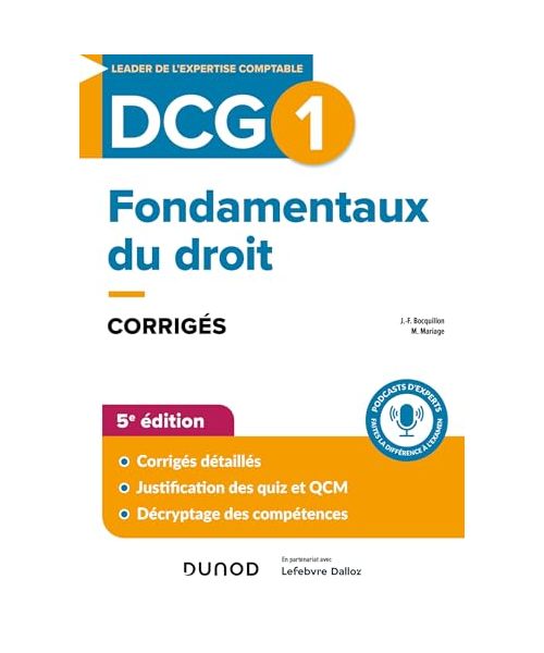 DCG 1 - Fondamentaux du droit - Corrigés - 5e éd.