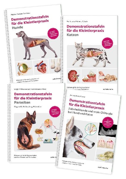 Demonstrationstafeln für die Kleintierpraxis Hund, Katze, Parasiten und Zahnheilkunde 4 Bde. im SET