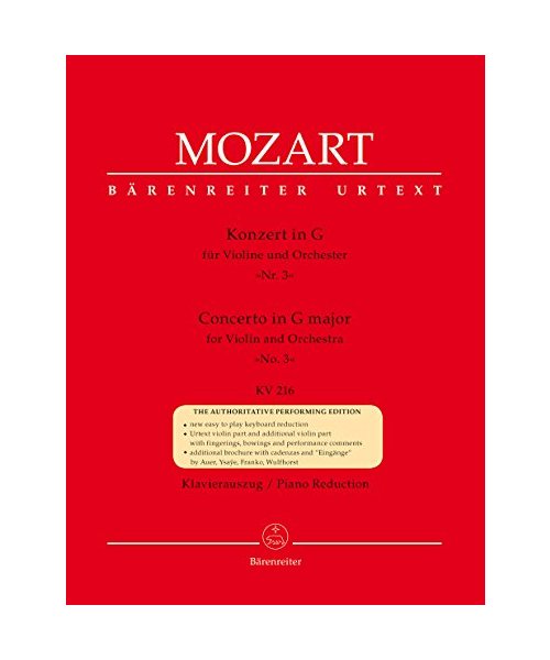 Konzert für Violine und Orchester Nr. 3 G-Dur KV 216. BÄRENREITER URTEXT. Klavierauszug, Stimme, Urtextausgabe