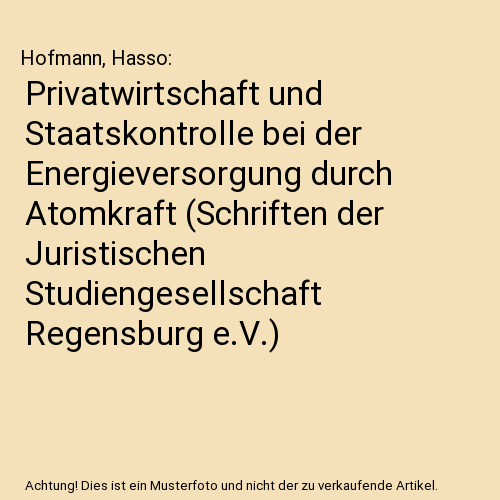 Privatwirtschaft und Staatskontrolle bei der Energieversorgung durch Atomkraft (Schriften der Juristischen Studiengesellschaft Regensburg e.V.)