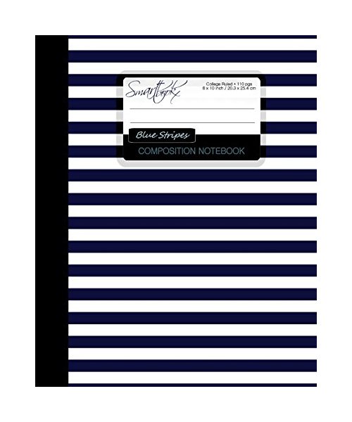 Blue Stripes Composition Notebook: College Ruled Writer's Notebook for School / Teacher / Office / Student [ Perfect Bound * Large * Navy Blue and ... - Contemporary Designs ( Breton Stripes ))