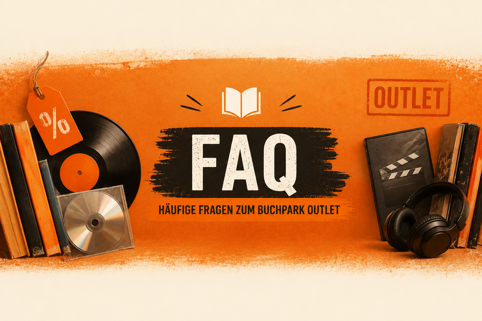 FAQ Bereich zum Buchpark Outlet mit Büchern, Vinyl und Filmen