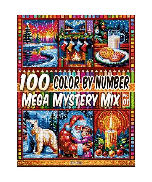 100 Color by Number - Mega Surprise Mix - Vol. 01: 100 Designs in Pixel Art - Holiday Spirit Shining In Every Little Pixel