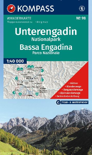 KOMPASS Wanderkarte 98 Unterengadin, Nationalpark / Bassa Engadina, Parco Nazionale 1:40.000